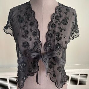 Dana Buchanan black short sleeve beaded mesh cardigan